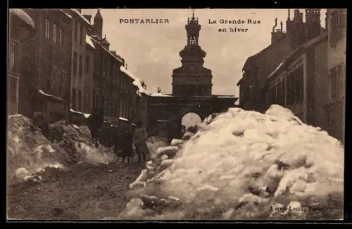 AK Pontarlier, La Grande-Rue en hiver