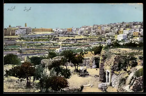 AK Bethlehem, Panorama mit Feldern und Altstadt