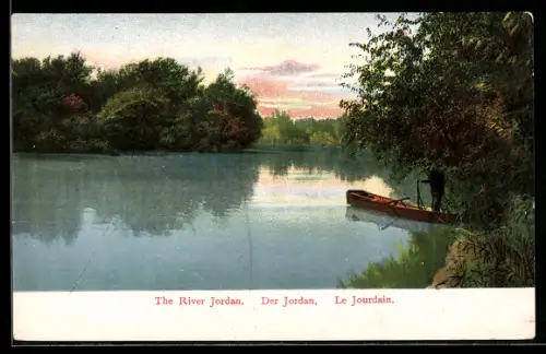AK The River Jordan, Uferpartie mit Ruderboot
