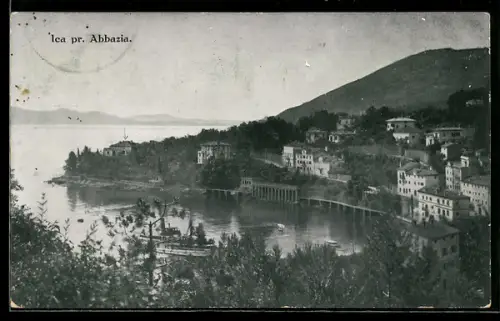AK Ica pr. Abbazia., Küstenbucht mit Villen und Seepromenade