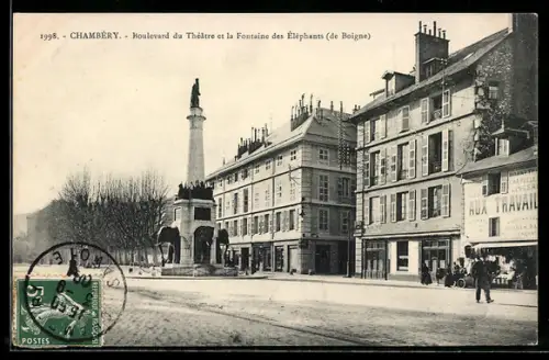 AK Chambéry, Boulevard du Théâtre et la Fontaine des Eléphants
