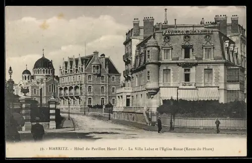 AK Biarritz, Hôtel du Pavillon Henri IV, La Villa Labat et l`Eglise Russe, Route du Phare