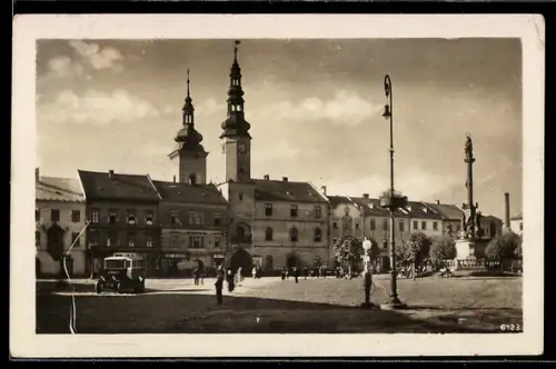 AK Mähr. Trübau, Goetheplatz mit Säule