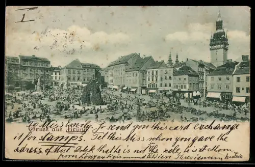 AK Brünn, Marktplatz mit Rathaus