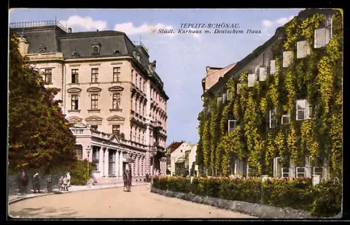 AK Teplitz-Schönau, Städt. Kurhaus m. Deutschem Haus