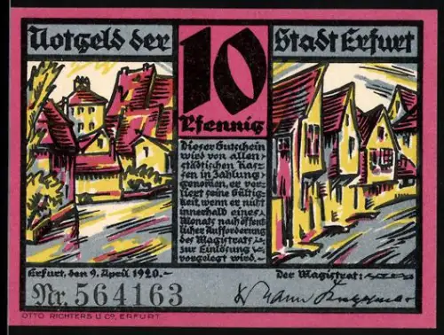 Notgeld Erfurt 1920, 10 Pfennig, Stadtansichten in expressionistischer Form