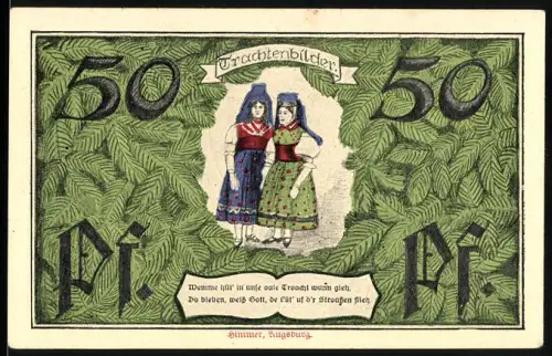Notgeld Erfurt 1921, 50 Pfennig, Trachtenbilder und Thüringer Wappen