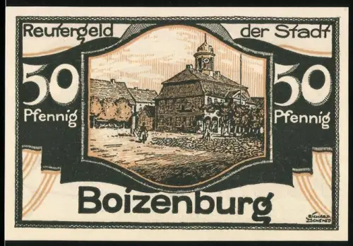 Notgeld Boizenburg i. M. 1922, 50 Pfennig, Rathaus und Stadtwappen