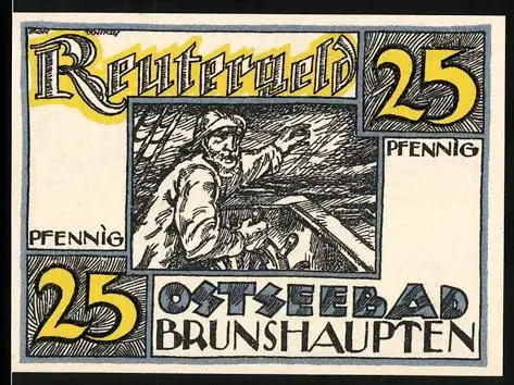 Notgeld Brunshaupten 1922, 25 Pfennig, Seemann und Person am Ufer