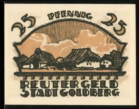 Notgeld Goldberg 1922, 25 Pfennig, Ortsansicht und Wappen von Goldberg