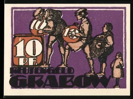 Notgeld Grabow 1921, 10 Pfennig, Arbeiter mit Fässern vor Pferdekarren
