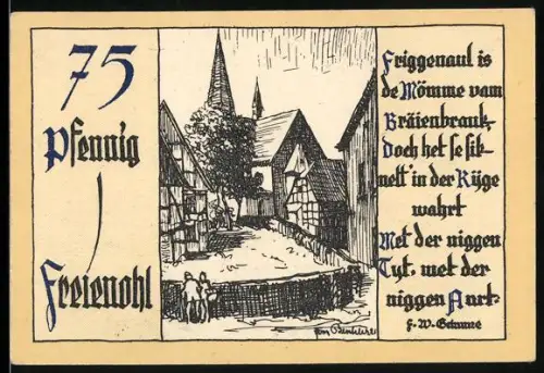 Notgeld Freienohl im Sauerland 1920, 75 Pfennig, historische Gebäude und Gedicht, Wappen