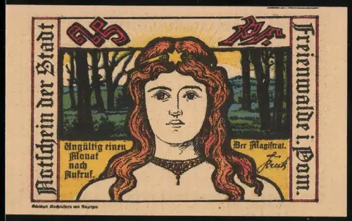 Notgeld Freienwalde i. Pom., 95 Pfennig, Frauenporträt und zwei Männerporträts mit Lorbeerkranz