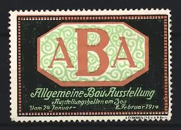Reklamemarke Berlin, Allgemeine Bau-Ausstellung 1914, Ausstellungshallen am Zoo, ABA-Logo