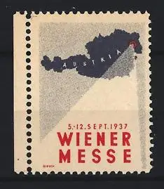 Reklamemarke Wien, Wiener Messe 1937, Landkarte von Österreich