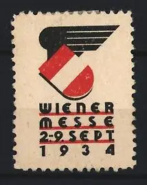 Reklamemarke Wien, Wiener Messe 1934, Flügel-Symbol mit Wapen Österreich