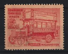 Reklamemarke London, Bus General Omnibus Wagen, Doppeldecker Linienbus mit Metzeler-Massivreifen, rot