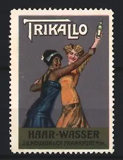 Reklamemarke Frankfurt / Main, Trikallo Haar-Wasser, Frauen kämpfen um Haartinktur