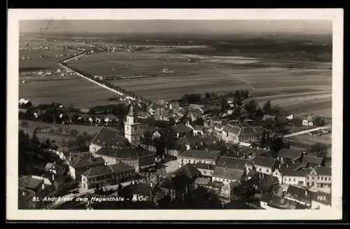 AK St. Andrä vor dem Hagenthale, Panorama mit Kirche aus der Vogelschau