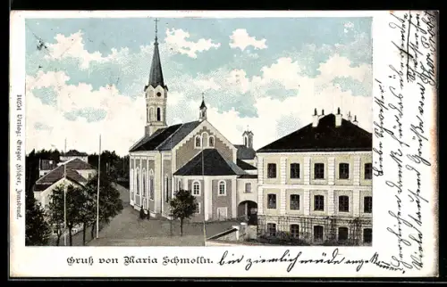 AK Maria Schmolln, Kirche mit Nebengebäude
