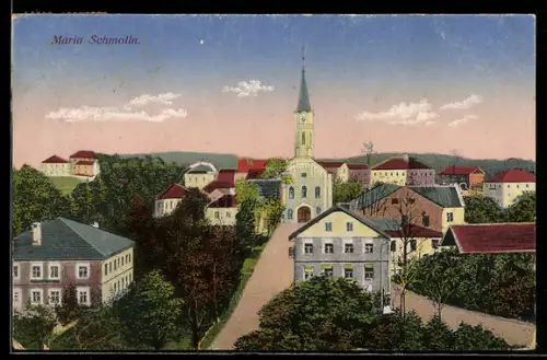 AK Maria Schmolln, Ortsansicht mit Kirche aus der Vogelschau