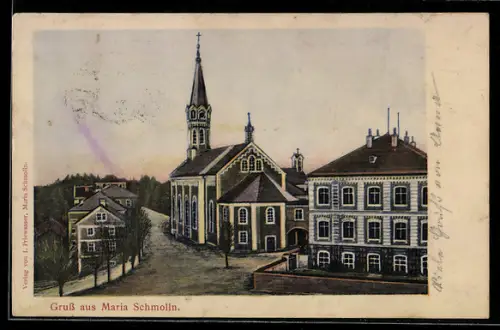 AK Maria Schmolln, Kirche und Umgebung mit Strasse