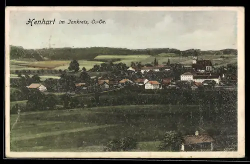 AK Henhart im Innkreis, Panorama mit Ort aus der Vogelschau