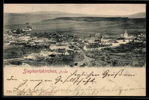 AK Sieghartskirchen /N.-Oe., Ortspanorama mit Kirche aus der Vogelschau