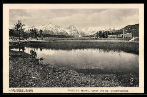 AK Seefeld, Karwendelbahn, Ortspartie gegen das Wettersteingebirge
