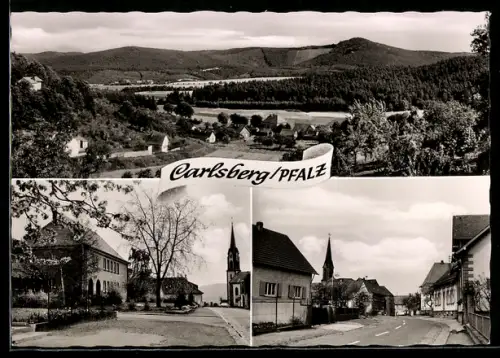 AK Carlsberg im Pfälzerwald, Teilansicht, Strassenpartie mit Kirche