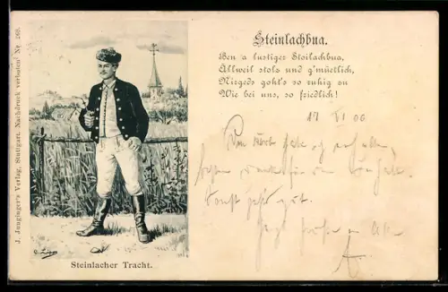 AK Mann in Steinlacher Tracht vor einem Feld
