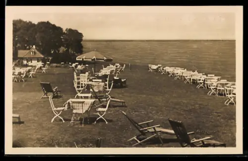 AK Travemünde, Gaststätte Hermannshöhe, Seeterrasse, Ostsee