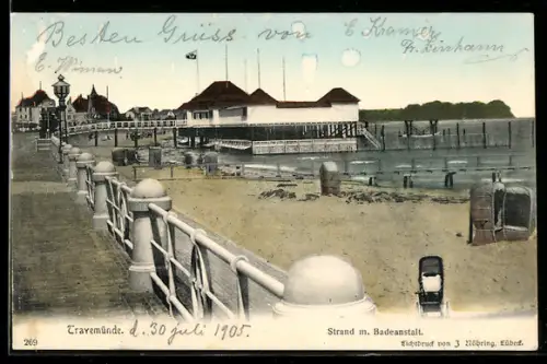 AK Travemünde, Strand mit Badeanstalt