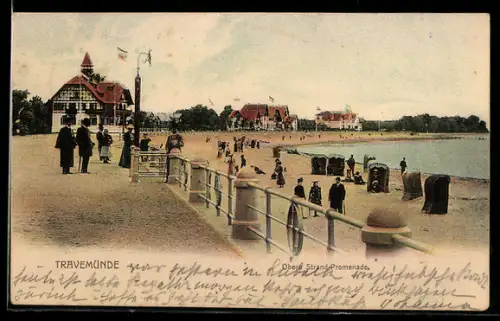 AK Travemünde a. d. Ostsee, Blick zum Strand-Hotel von der Oberen Strand Promenade aus