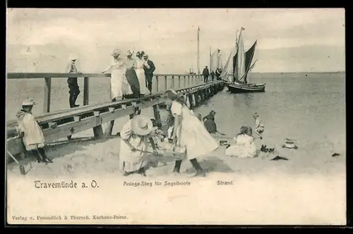 AK Travemünde, Anlege-Steg für Segelboote und Kinder am Strand