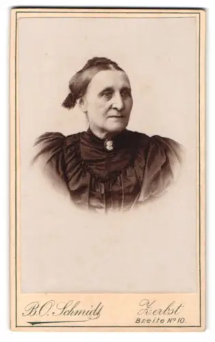 Fotografie B.O. Schmidt, Zerbst, Breite No. 10, Porträt einer älteren Dame