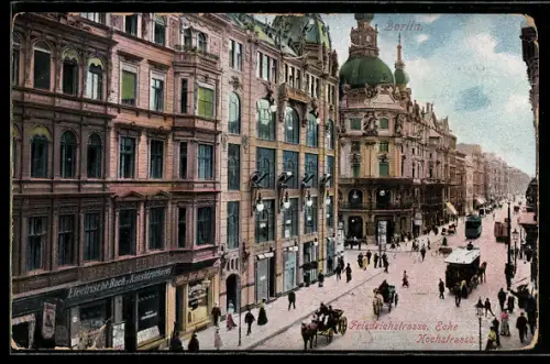 AK Berlin, Friedrichstrasse / Ecke Kochstrasse mit Strassenbahn und Kutschen