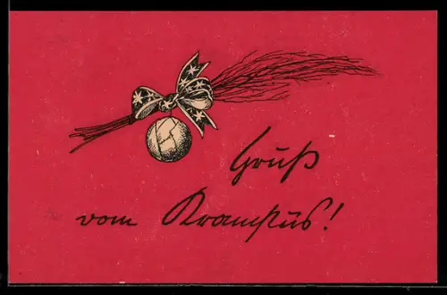 AK Gruss vom Krampus, Kugel mit Schleife an der Rute
