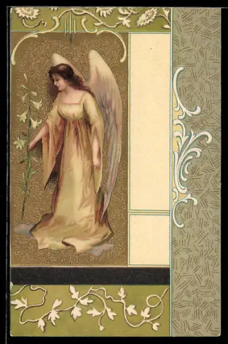 Lithographie Engel mit Lilien
