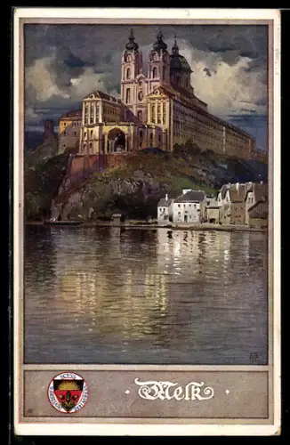 AK Deutscher Schulverein NR 163: Melk, Blick über den Fluss auf die Stadt