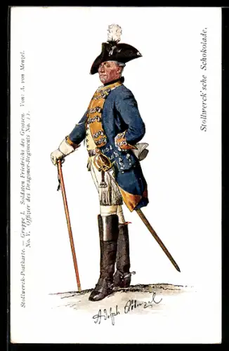Künstler-AK Reklame für Stollwerck`sche Schokolade, Offizier des Dragoner-Regiments No. 11