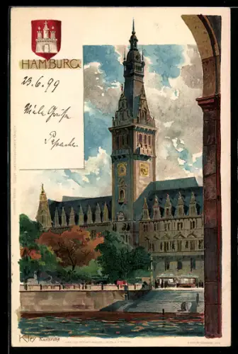 Künstler-AK Heinrich Kley: Hamburg, Rathaus am Wasser