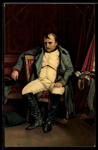 AK Napoleon sitzt nachdenklich auf einem Stuhl