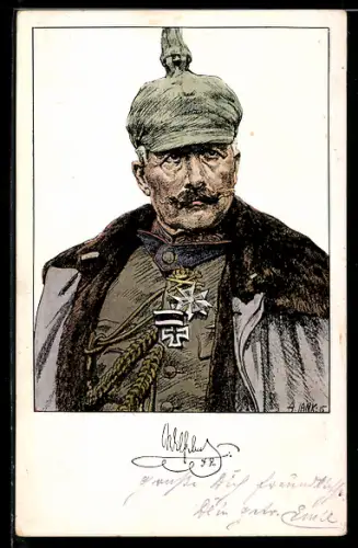 Künstler-AK Angelo Jank: Portrait Kaiser Wilhelm II. in Uniform mit Pickelhaube und Eisernem Kreuz