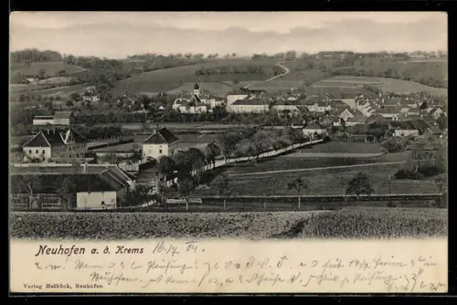 AK Neuhofen a. d. Krems, Panorama mit Ort aus der Vogelschau