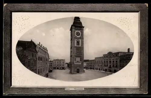 AK Lienz, Hauptplatz mit Uhrturm, Panorama, Rahmen