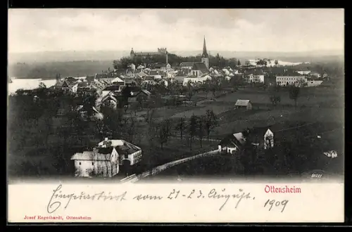 AK Ottensheim, Gesamtansicht mit Schloss aus der Vogelschau