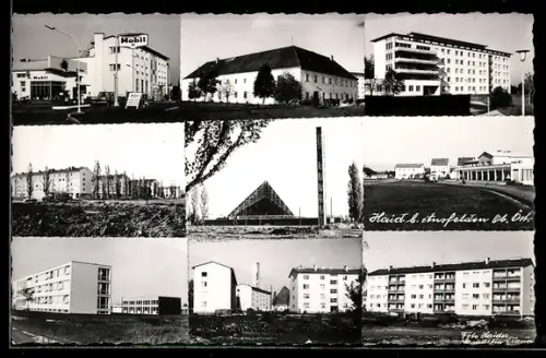 AK Ansfelden /O.-Oe., Haid, Moderne Wohnbauten, Kirche, Tankstelle