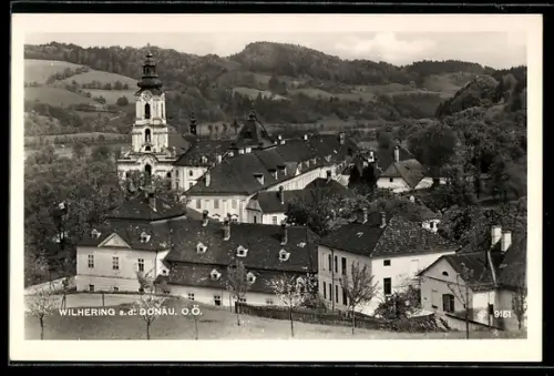 AK Wilhering a. d. Donau, Totalansicht mit Kirche aus der Vogelschau