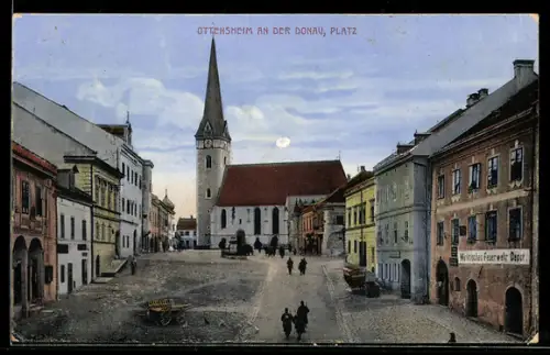 AK Ottensheim an der Donau, Platz mit Feuerwehr-Depot u. Kirche